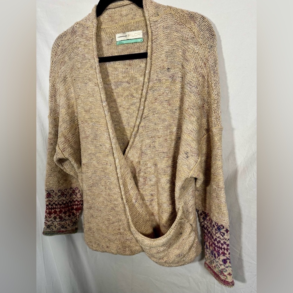 Anthropologie Pilcro Drew Surplice Beige Patterned Women's Sweater Size 1X - Picture 4 of 12